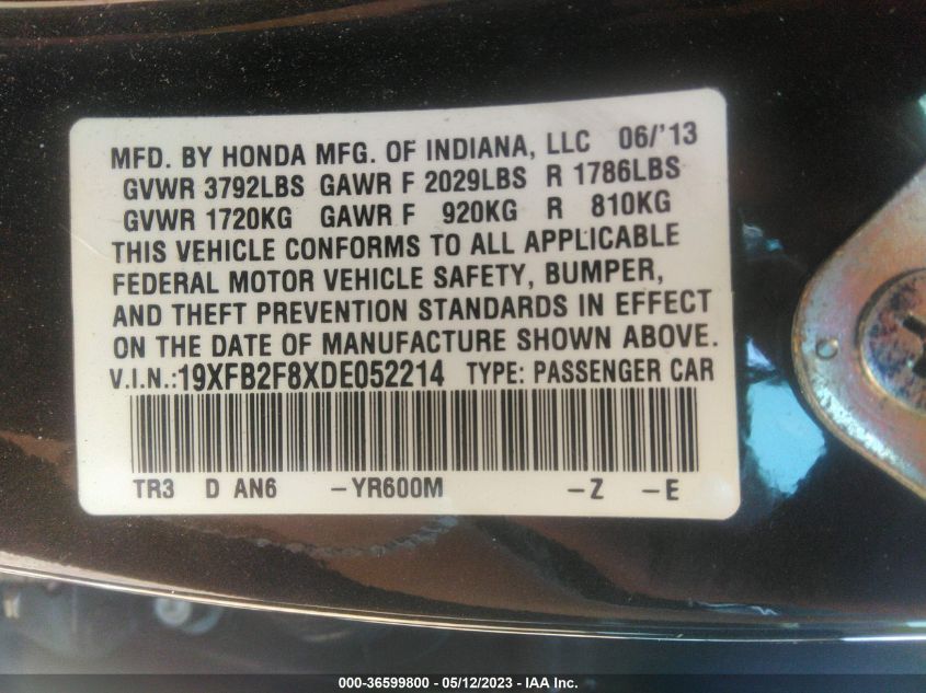 2013 HONDA CIVIC SDN EX - 19XFB2F8XDE052214