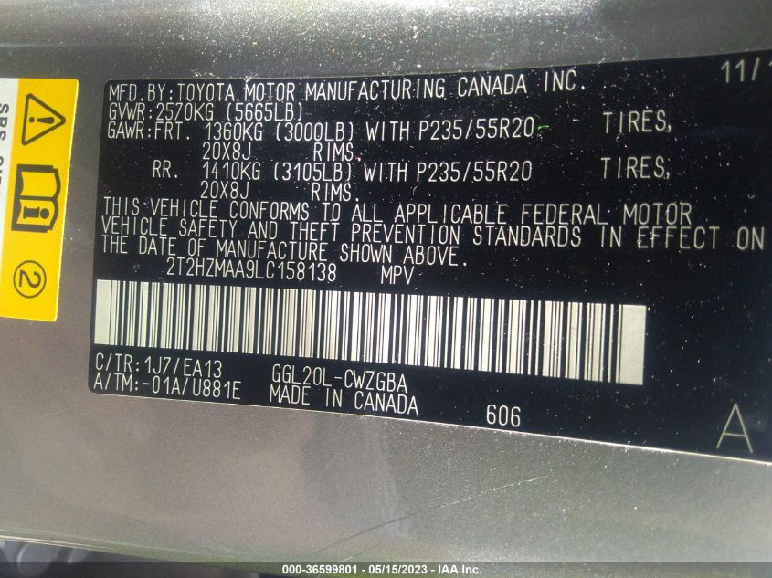 2020 LEXUS RX RX 350 - 2T2HZMAA9LC158138