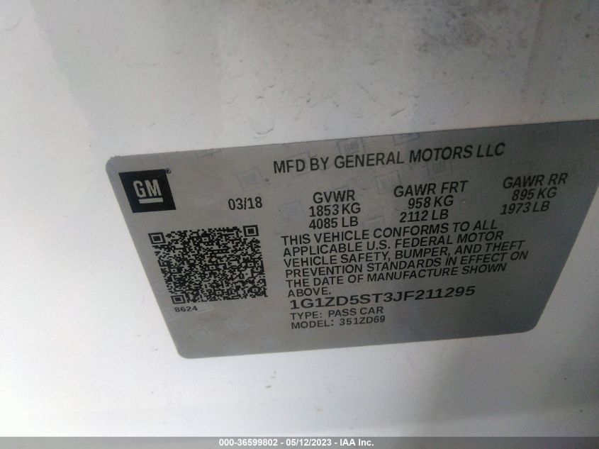 2018 CHEVROLET MALIBU LT - 1G1ZD5ST3JF211295