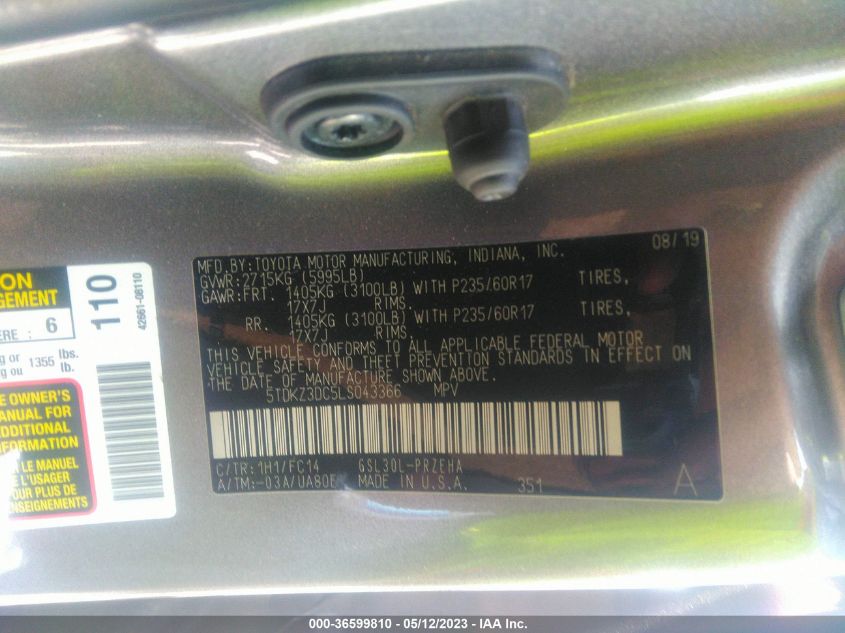 2020 TOYOTA SIENNA LE - 5TDKZ3DC5LS043366