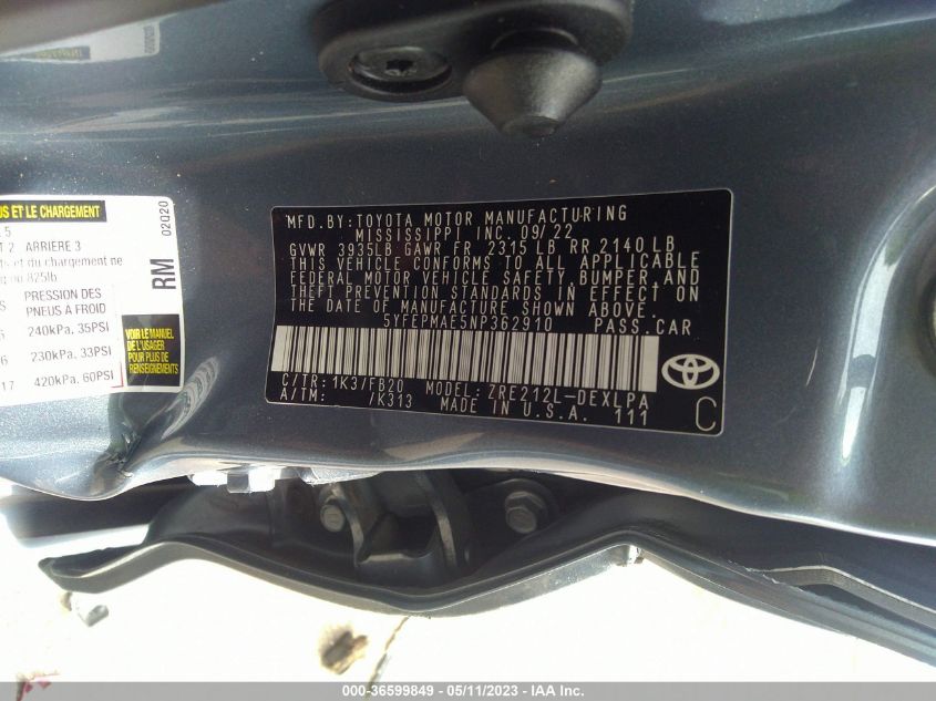 2022 TOYOTA COROLLA LE - 5YFEPMAE5NP362910