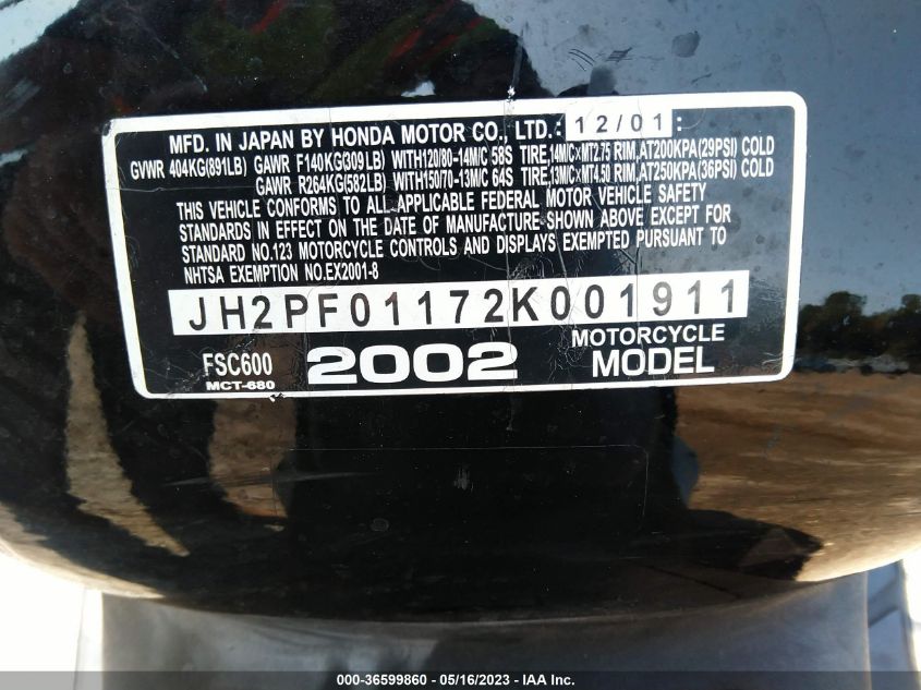 2002 HONDA FSC600 - JH2PF01172K001911
