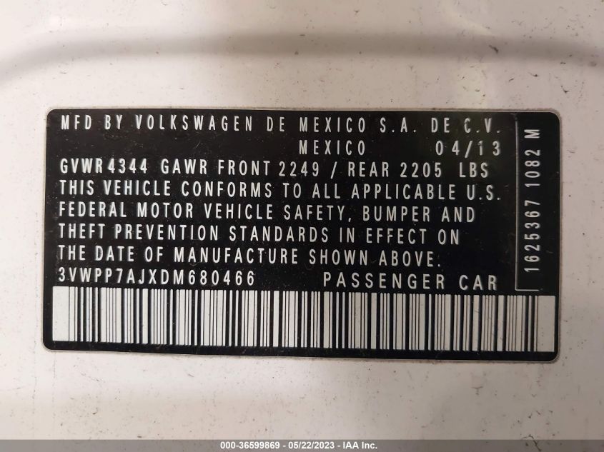 2013 VOLKSWAGEN JETTA SPORTWAGEN SE W/SUNROOF - 3VWPP7AJXDM680466