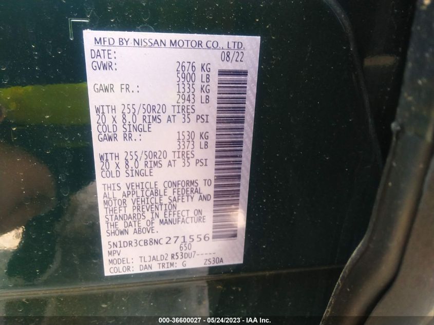 2022 NISSAN PATHFINDER SL - 5N1DR3CB8NC271556