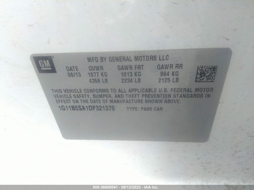 2013 CHEVROLET MALIBU LS - 1G11B5SA1DF321378
