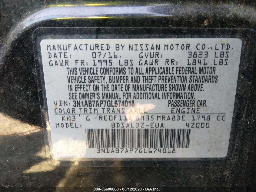 2016 NISSAN SENTRA SV - 3N1AB7AP7GL674018