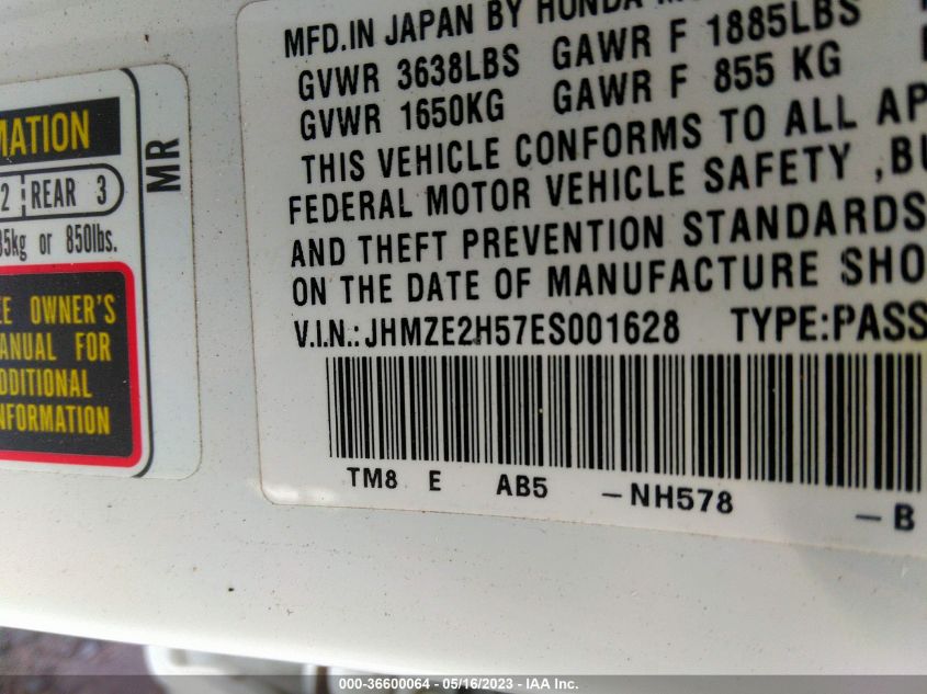 2014 HONDA INSIGHT LX JHMZE2H57ES001628