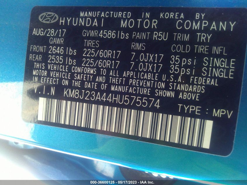 2017 HYUNDAI TUCSON SE - KM8J23A44HU575574