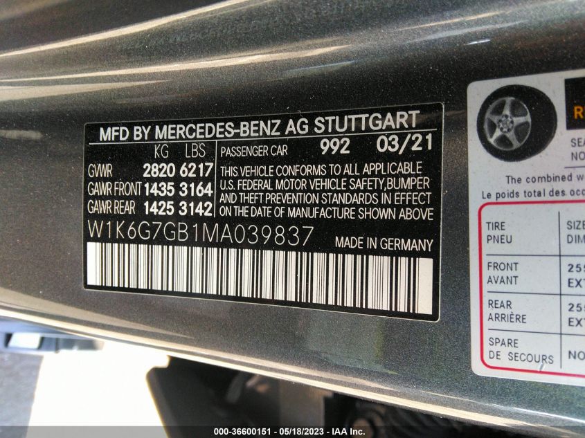 2021 MERCEDES-BENZ S-CLASS S 580 - W1K6G7GB1MA039837