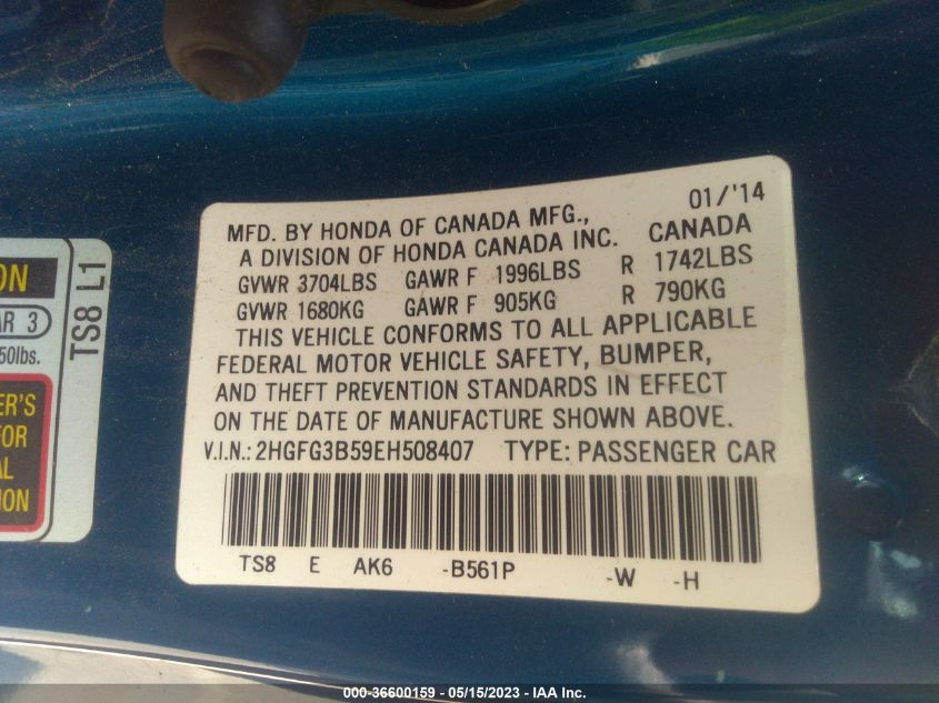 2014 HONDA CIVIC COUPE LX - 2HGFG3B59EH508407