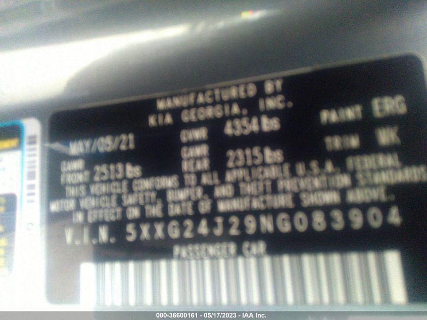 2022 KIA K5 LX - 5XXG24J29NG083904