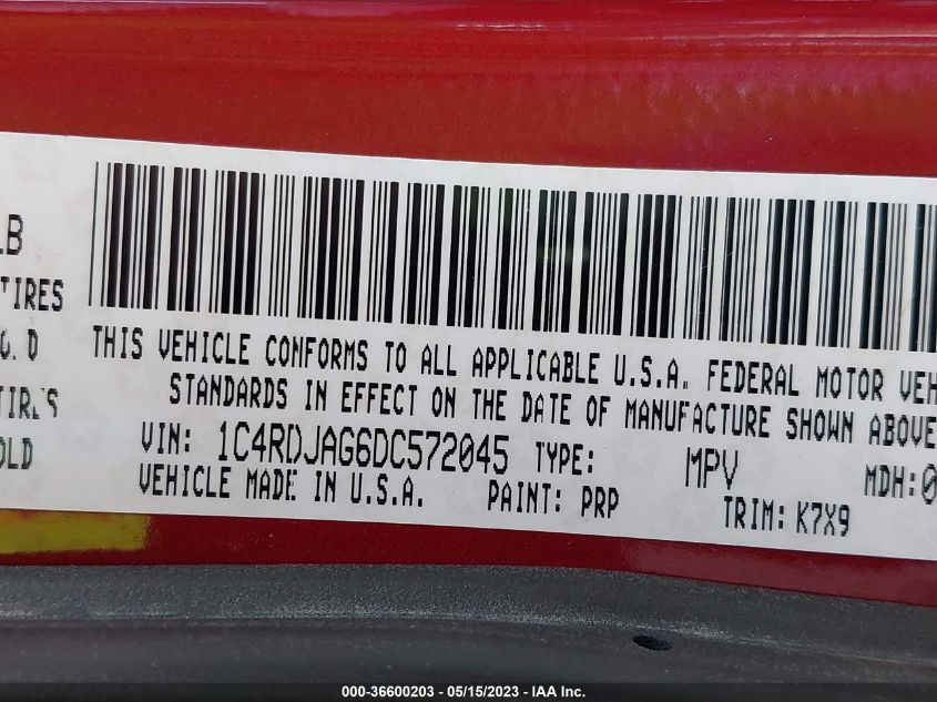 2013 DODGE DURANGO SXT - 1C4RDJAG6DC572045