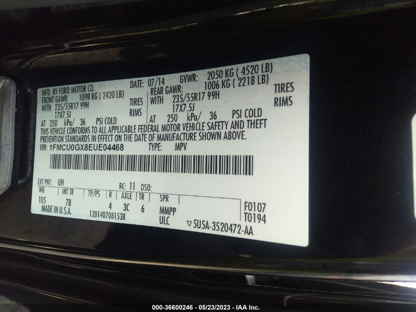 2014 FORD ESCAPE SE - 1FMCU0GX8EUE04468