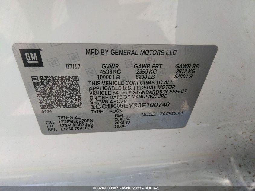 2018 CHEVROLET SILVERADO 2500HD LTZ - 1GC1KWEY3JF100740