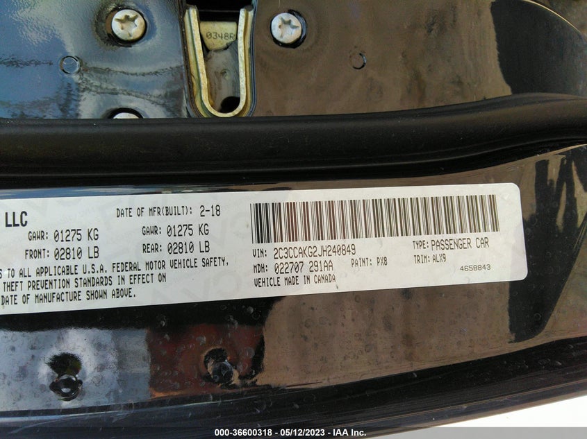 VIN 2C3CCAKG2JH240849 2018 CHRYSLER 300 LIMITED