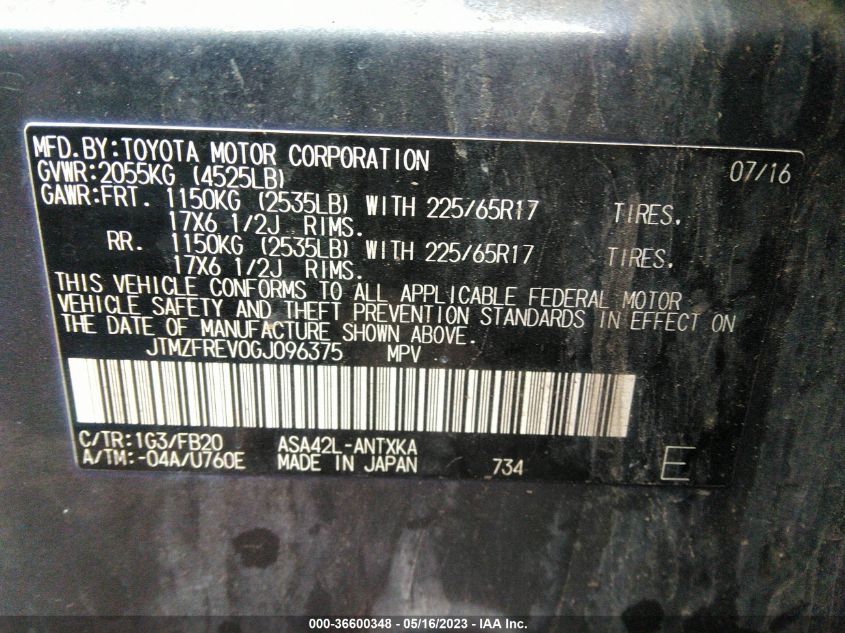 2016 TOYOTA RAV4 LE - JTMZFREV0GJ096375