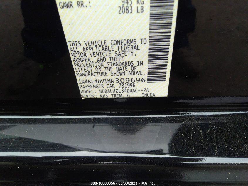 2021 NISSAN ALTIMA 2.5 SV - 1N4BL4DV1MN309696