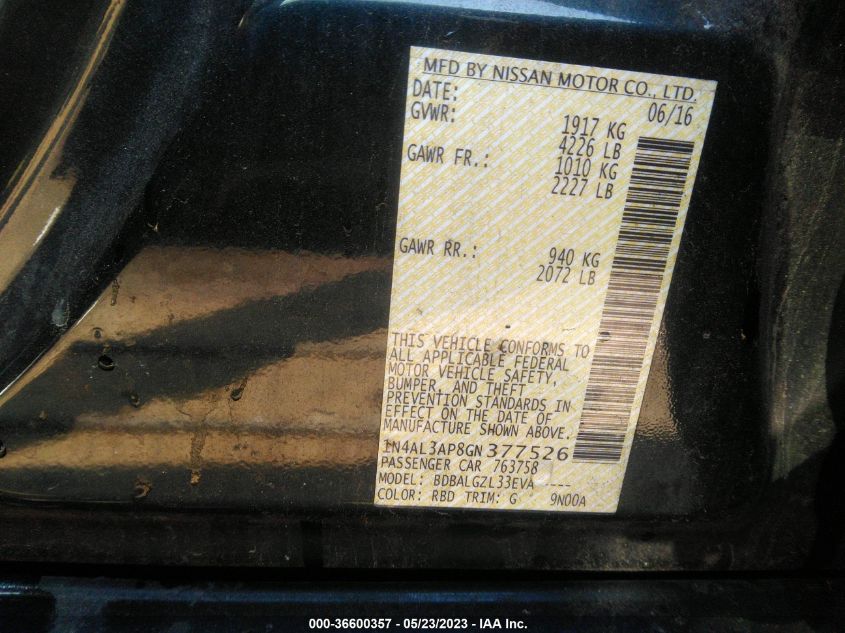 2016 NISSAN ALTIMA 2.5 - 1N4AL3AP8GN377526