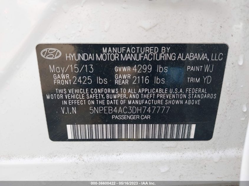 2013 HYUNDAI SONATA GLS - 5NPEB4AC3DH747777