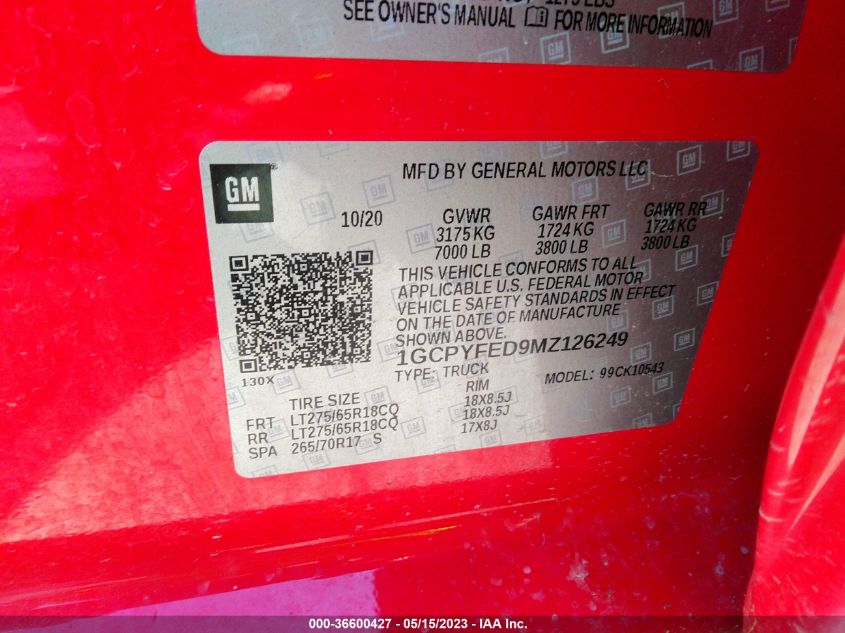 2021 CHEVROLET SILVERADO 1500 LT TRAIL BOSS - 1GCPYFED9MZ126249