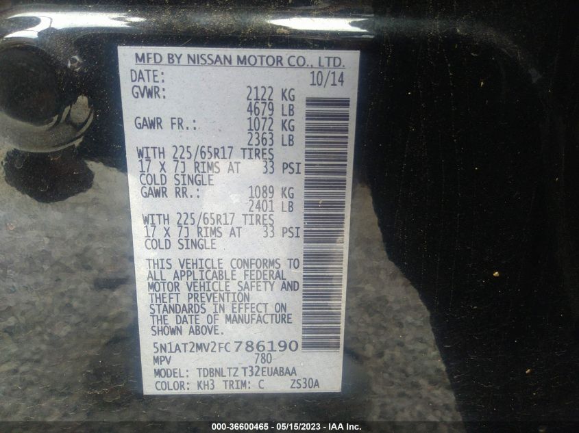 2015 NISSAN ROGUE SV - 5N1AT2MV2FC786190