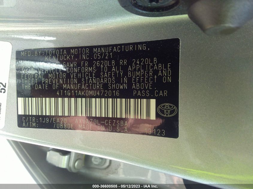 2021 TOYOTA CAMRY SE - 4T1G11AK0MU472016