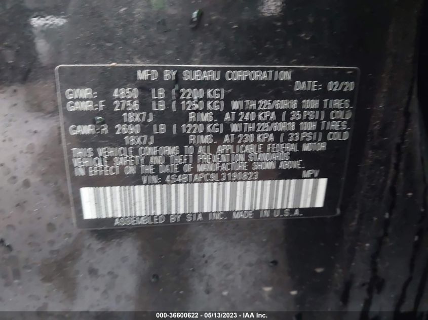 2020 SUBARU OUTBACK TOURING - 4S4BTAPC9L3190823
