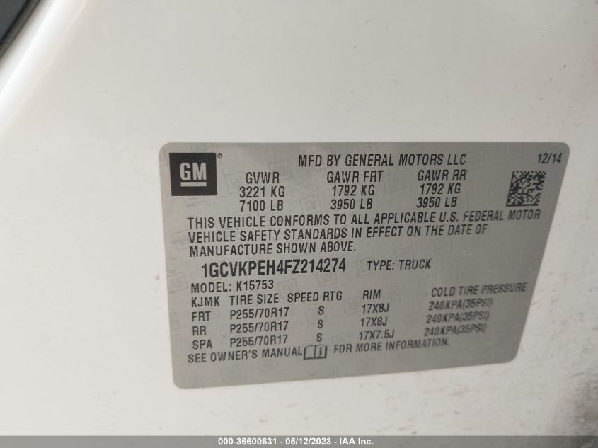 2015 CHEVROLET SILVERADO 1500 WORK TRUCK - 1GCVKPEH4FZ214274