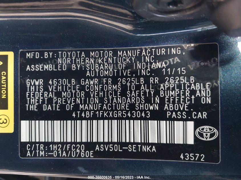 2016 TOYOTA CAMRY LE - 4T4BF1FKXGR543043