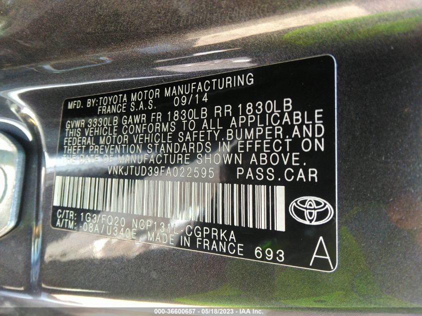 2015 TOYOTA YARIS L/LE - VNKJTUD39FA022595