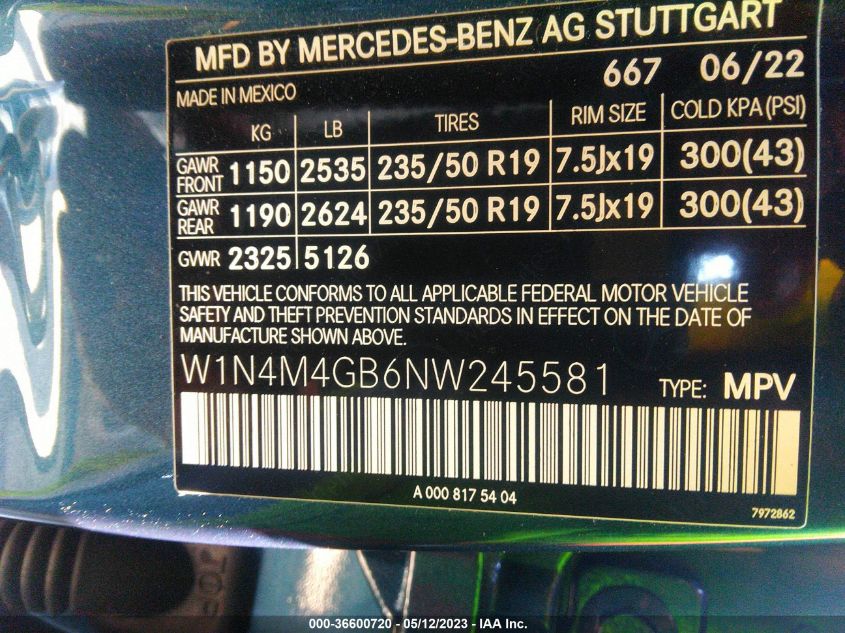 2022 MERCEDES-BENZ GLB GLB 250 - W1N4M4GB6NW245581
