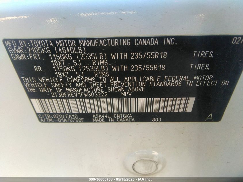 2015 TOYOTA RAV4 LIMITED - 2T3DFREV1FW303222