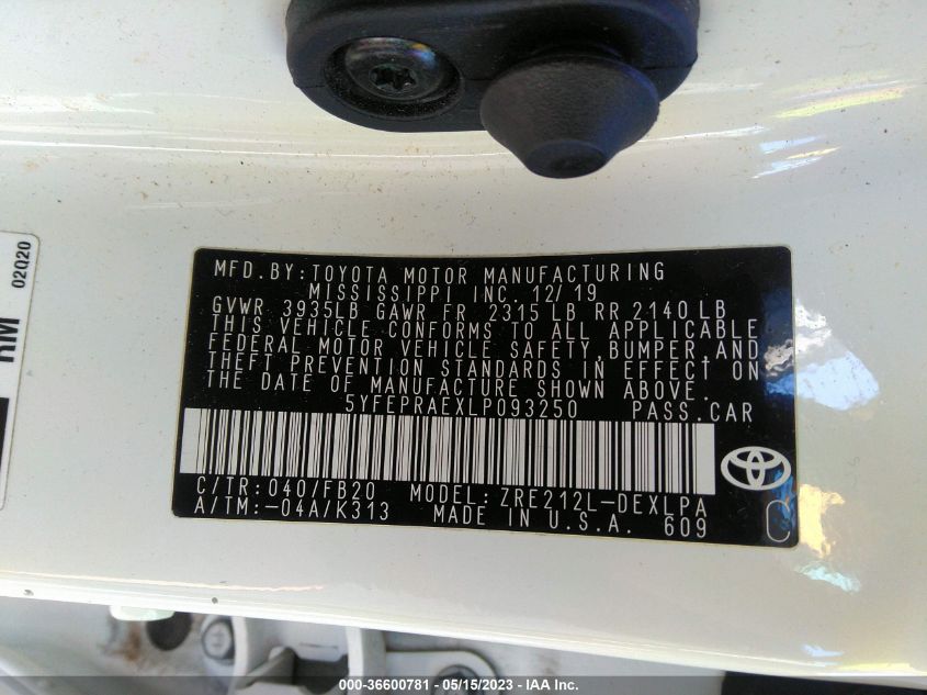 2020 TOYOTA COROLLA LE - 5YFEPRAEXLP093250