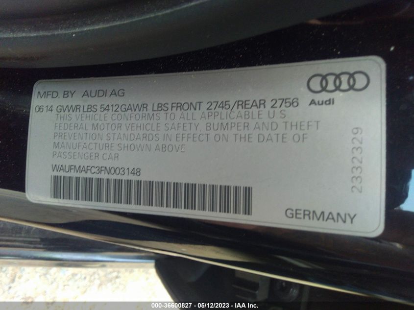 2015 AUDI A6 3.0L TDI PREMIUM PLUS - WAUFMAFC3FN003148