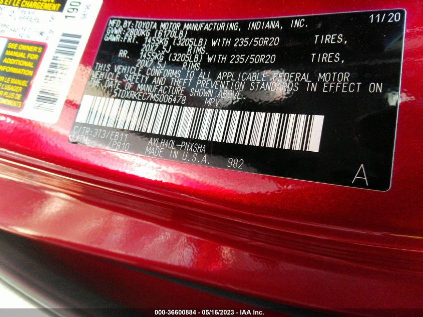2021 TOYOTA SIENNA XSE - 5TDXRKEC7MS006478