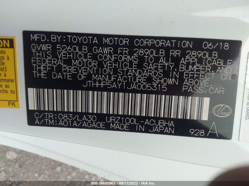 2018 LEXUS LC LC 500 JTHHP5AY1JA005315