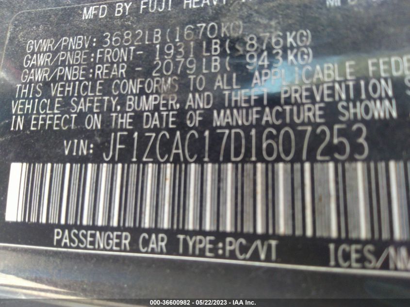 2013 SUBARU BRZ LIMITED - JF1ZCAC17D1607253