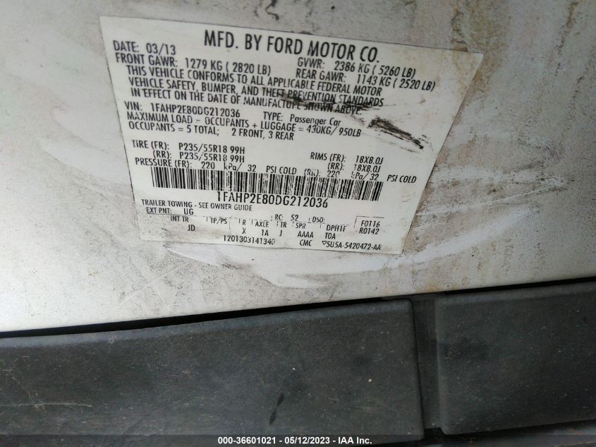 2013 FORD TAURUS SEL - 1FAHP2E80DG212036