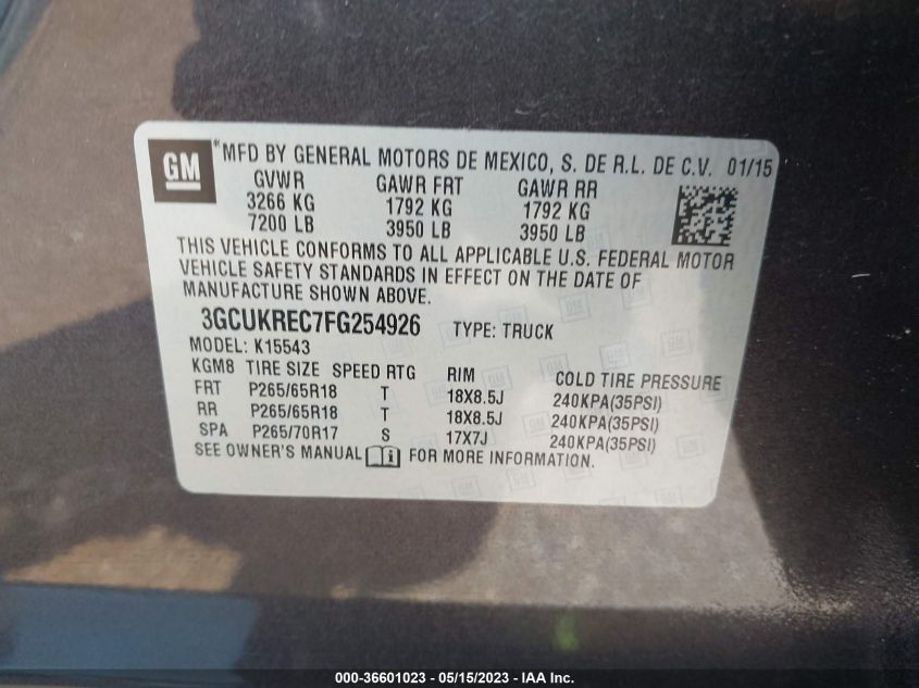 2015 CHEVROLET SILVERADO 1500 LT - 3GCUKREC7FG254926