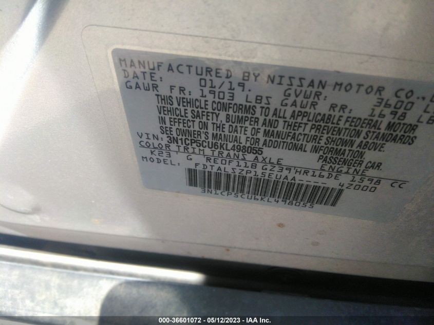2019 NISSAN KICKS SV - 3N1CP5CU6KL498055