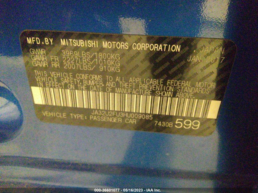 2017 MITSUBISHI LANCER ES/LE - JA32U2FU3HU009085