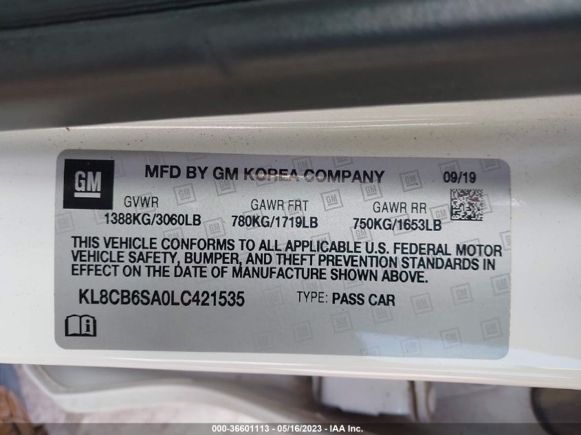 2020 CHEVROLET SPARK LS - KL8CB6SA0LC421535