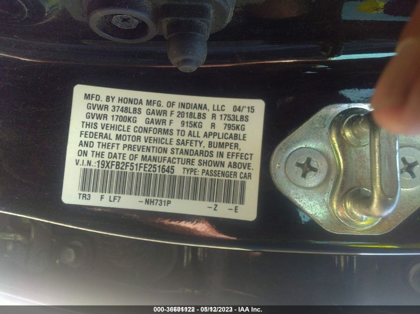 2015 HONDA CIVIC LX - 19XFB2F51FE251645