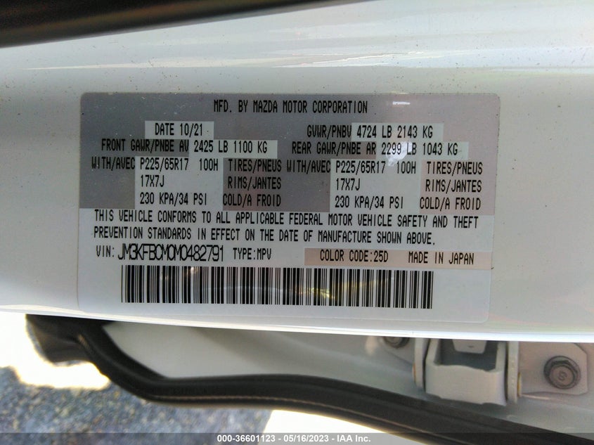 VIN JM3KFBCM0M0482791 2021 MAZDA CX-5 TOURING