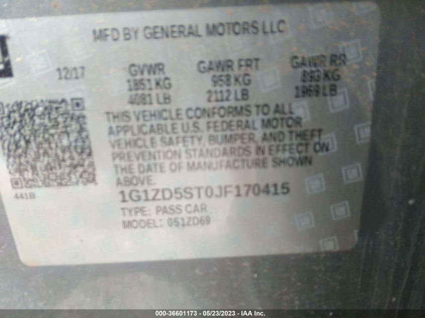 2018 CHEVROLET MALIBU LT - 1G1ZD5ST0JF170415