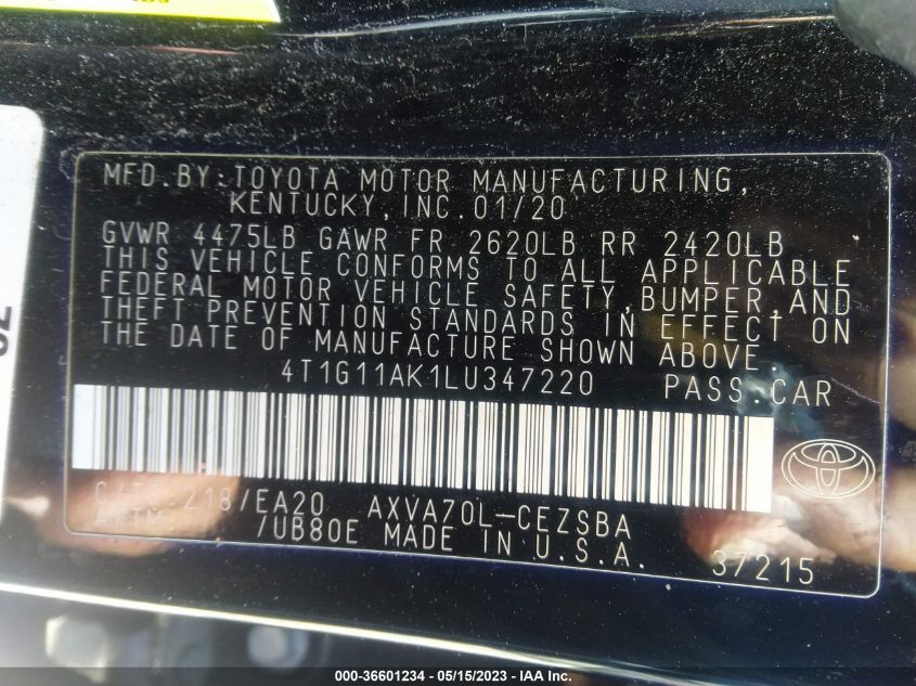 2020 TOYOTA CAMRY SE - 4T1G11AK1LU347220