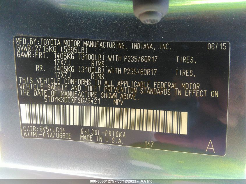 2015 TOYOTA SIENNA XLE/XLE AAS/LTD - 5TDYK3DCXFS629421