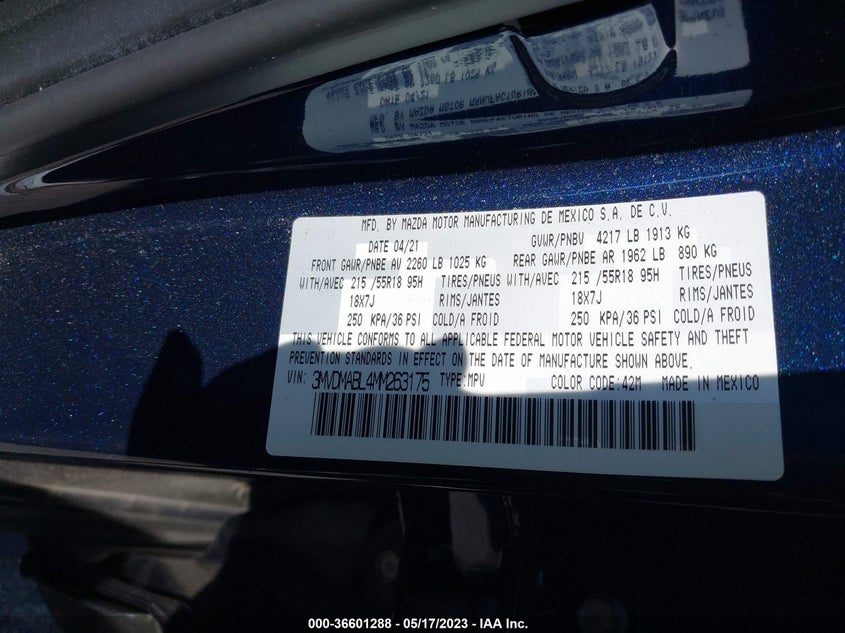 VIN 3MVDMABL4MM263175 2021 MAZDA CX-30 SELECT