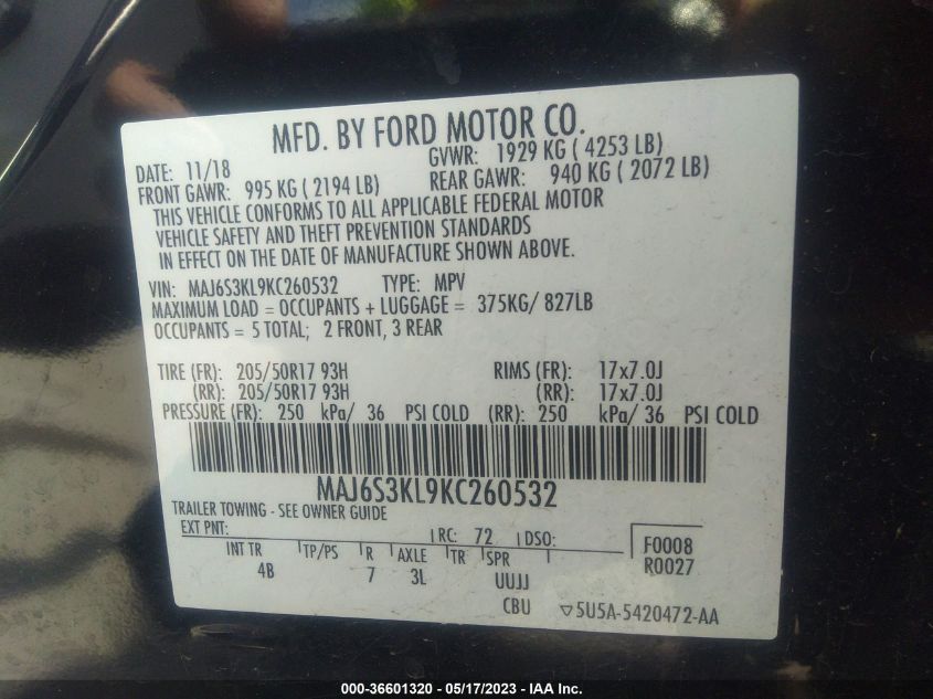 2019 FORD ECOSPORT TITANIUM - MAJ6S3KL9KC260532