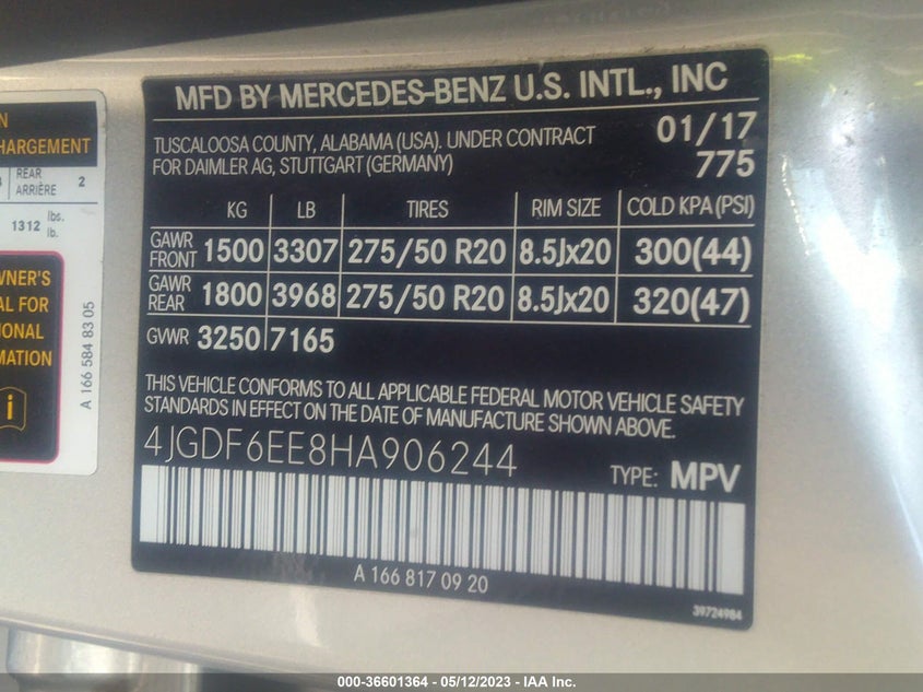 VIN 4JGDF6EE8HA906244 2017 MERCEDES-BENZ GLS GLS 450